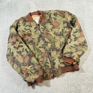 Vintage Gander Mtn Camo Leaf Retro Fullzip Bomber Jacket Mens 2XL